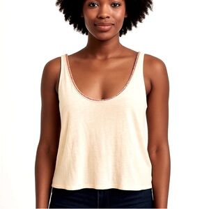 Free People Cream Tank Top with Pink & Orange Accents